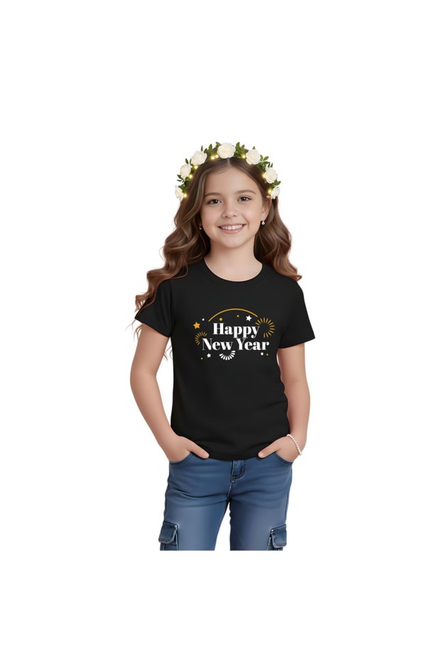 New Year Kids Girls Tshirt With Tiara Combo Set Soft Cotton Holiday Outfit | Stylish Festive Wear