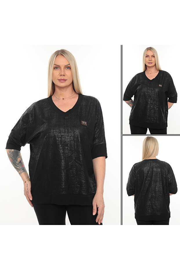 مقاس كبير بنمط الباتيك وياقة على شكل حرف V - 3