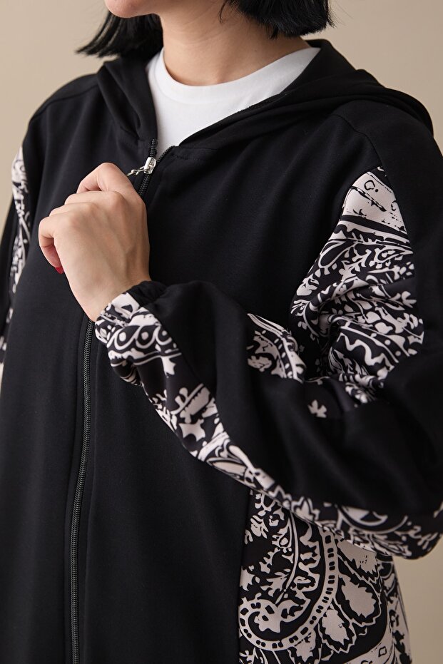 بقطع قماش مخيطة معاً طقم مودال أسود بنمط شال - 4