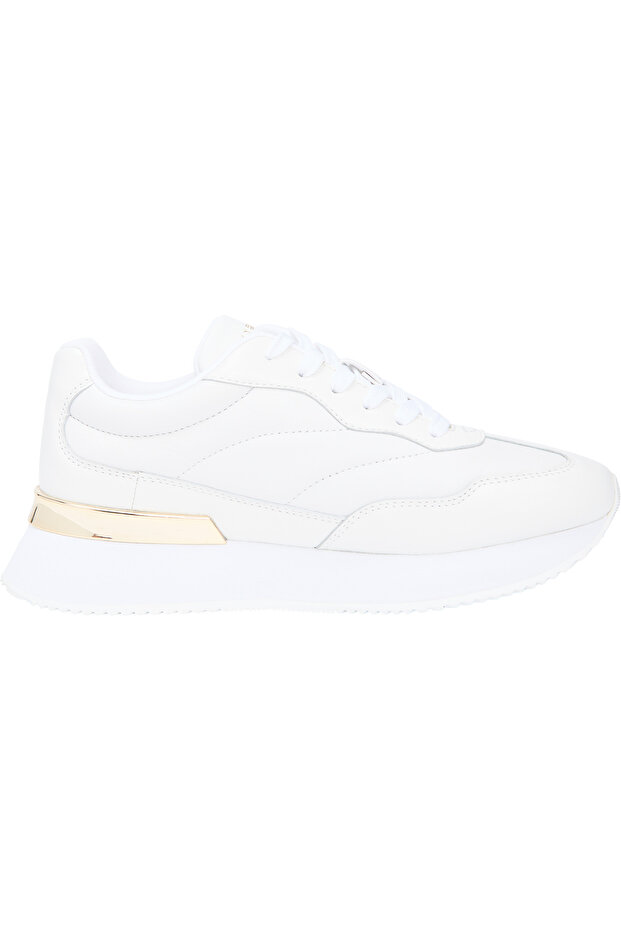 Women's Lace-Up Gold Detailed Thick Sole Sneaker - White/Ecru