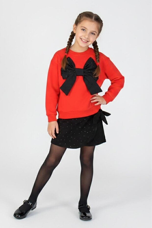 Girl's bow-tie front denim shorts skirted holiday outfit