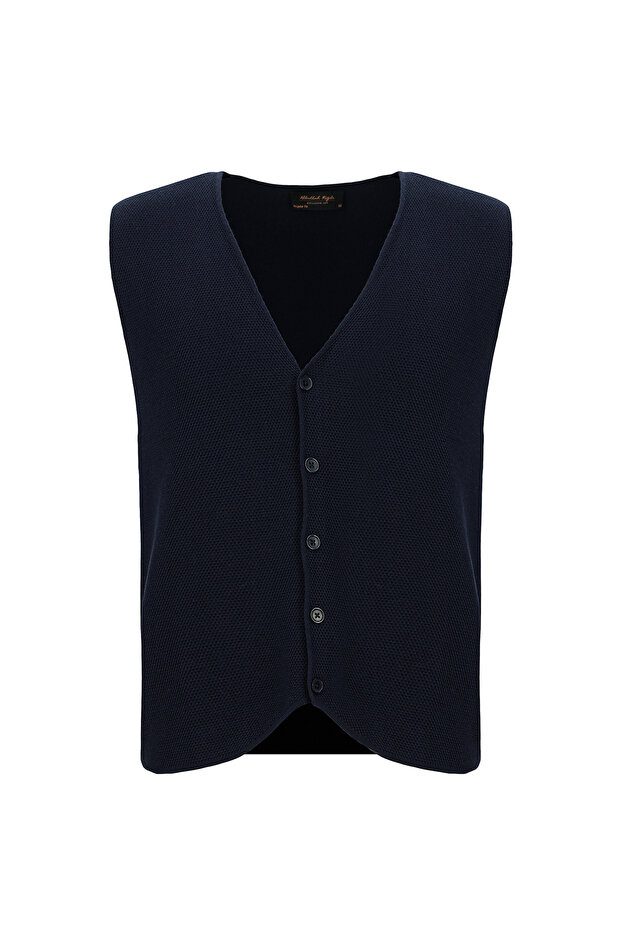 Patterned Wool Knit Vest - 1
