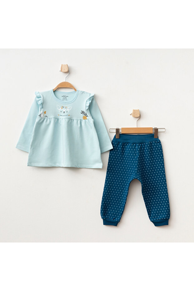 Baby Girl Animal Patterned Sweatshirt Pants 2-Piece Top and Bottom Baby Set 3 Months-36 Months