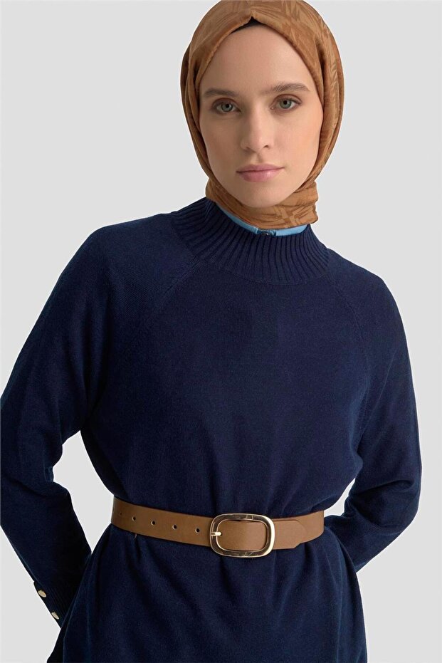 Düğmeli Basic Oversize Kazak 25KD6016 Lacivert - 1