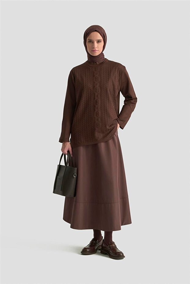 سترة منقوشة محبوكة 25KD7004 بني