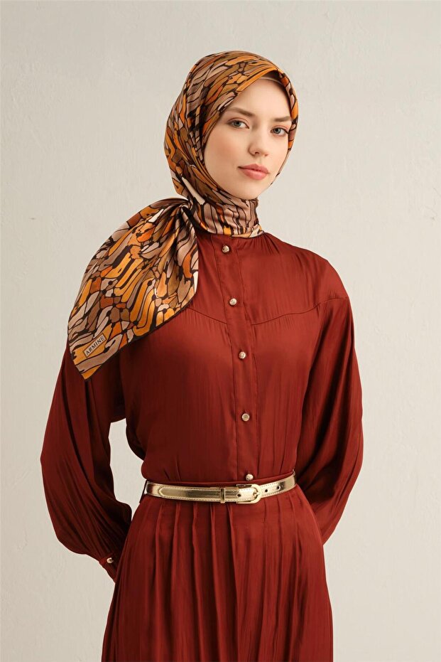 وشاح حرير تيفيل 9335-81 نمط برتقالي مختلط