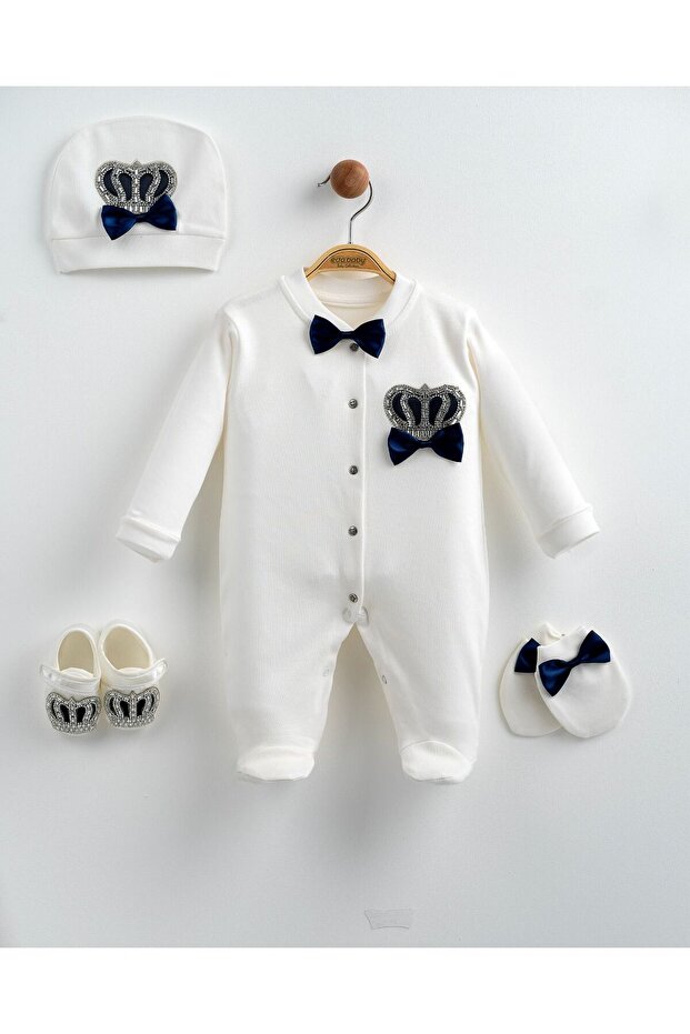 5-Piece Baby Hospital Discharge Set with Crown Embroidery and Bow Tie