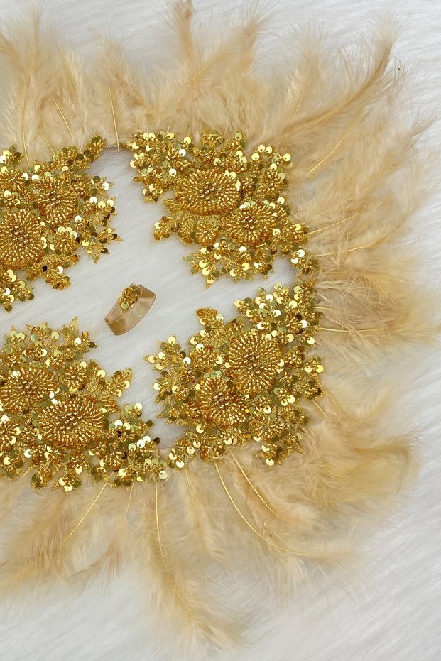 Gold Vip Deluxe Bridal Veil, Luxurious Applique with Beaded Pearl Sequin Detail, Henna Wedding Circumcision Engagement Halay