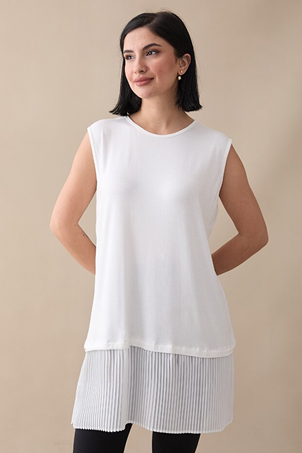 White Sleeveless Undershirt with Pleated Skirt