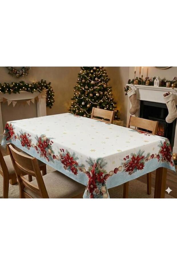 Red Christmas Flower Decoration Jacquard Woven Tapet Decorative Silvery Tablecloth 135*140
