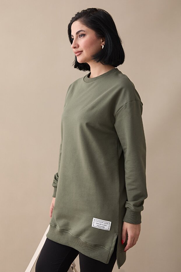 Etiket Detay Basic Haki Tunik - 4