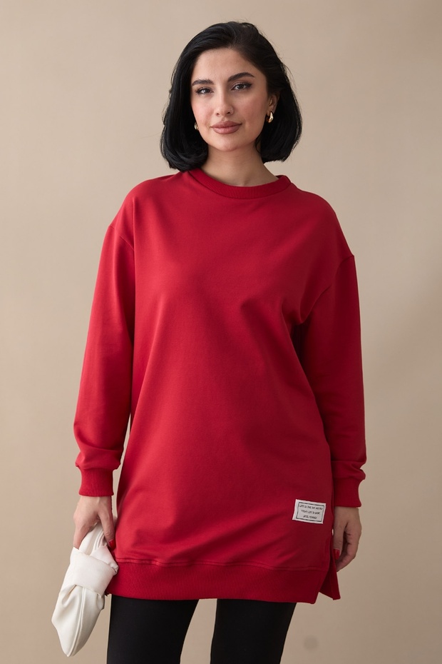 Etiket Detay Basic Kırmızı Tunik - 1