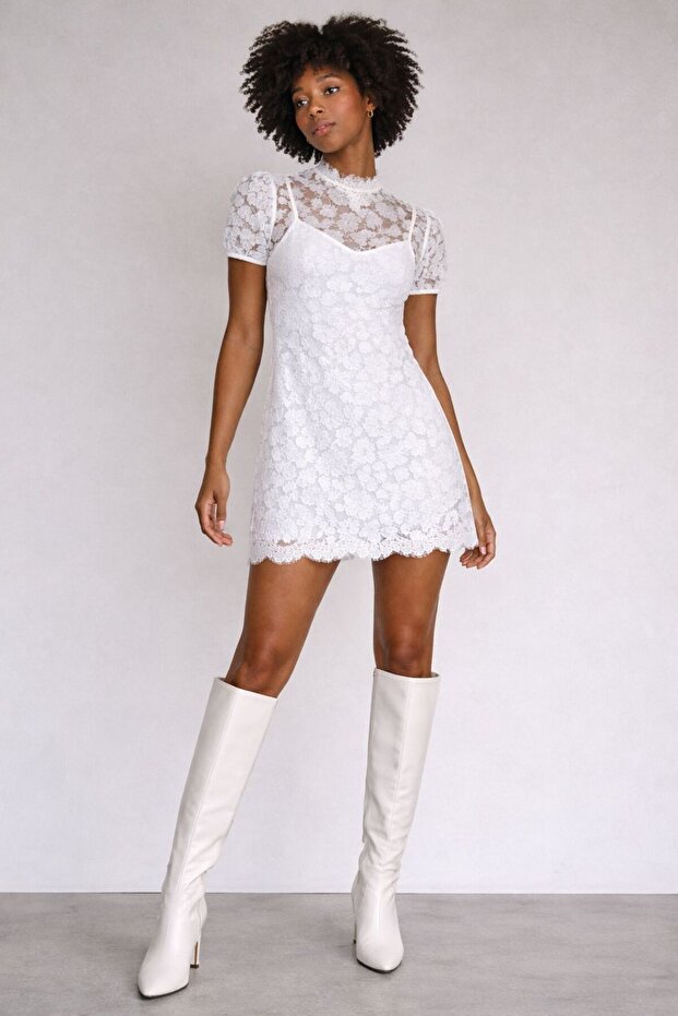 Dantel mini elbise - 1