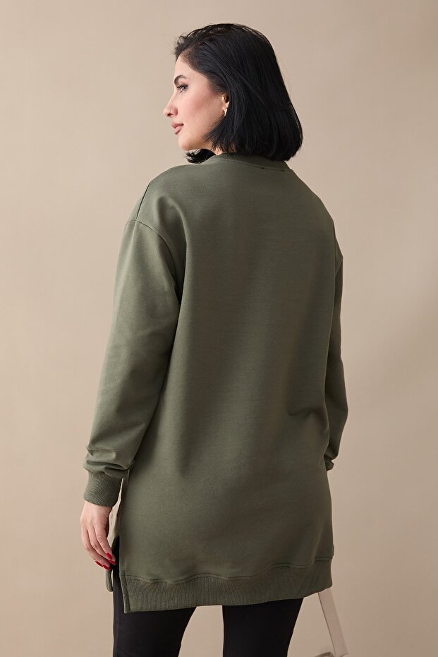Etiket Detay Basic Haki Tunik - 3