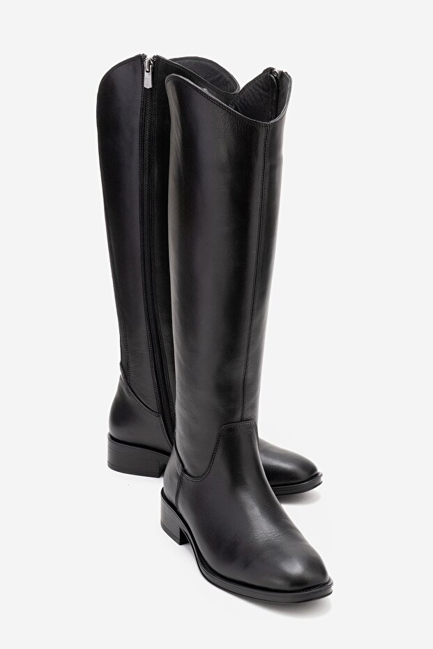Ruiz Black Skin Genuine Leather Stretch Detailed Women's Boots