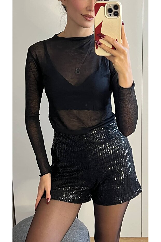 Pul Payetli Mini Şort - 7