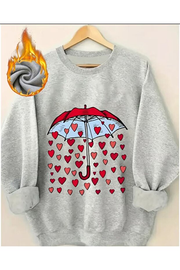 Crew Neck Sweatshirt with Hearts Print Detail