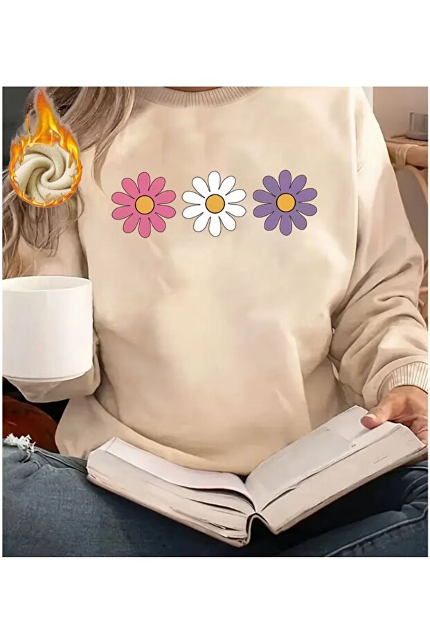 Renli Flowers Print Detailed Crew Neck Sweatshirt