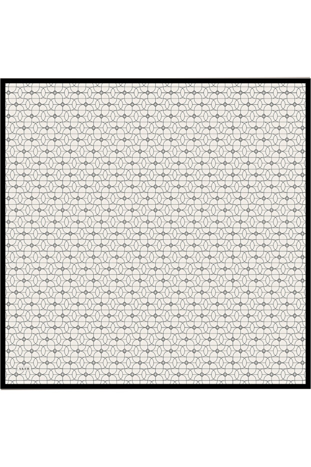 وشاح حريري منقوش بشعار أبيض - 1