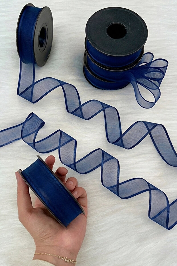Navy Blue Chiffon Ribbon 2.5 cm 20 Meters, Bride, Groom, Bohça, Engagement, Dowry, Special Day, Gift, Wedding, Ornament