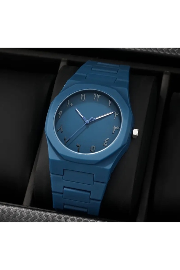 Elegant and Minimalist Arabic Numerals Matte Blue Aura Watch for Men and Women