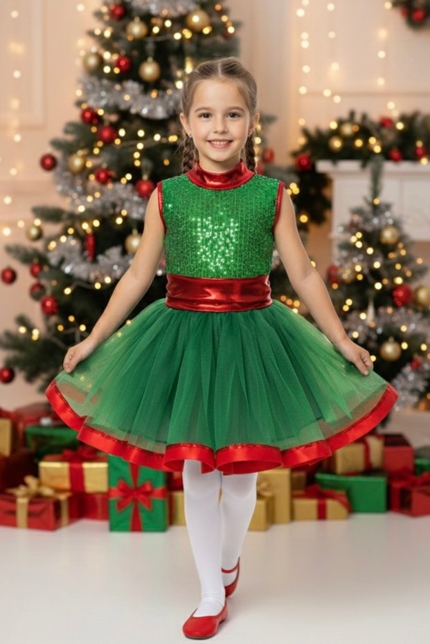 Mbey Girls' Christmas Dress - New Year Costume with Paillets