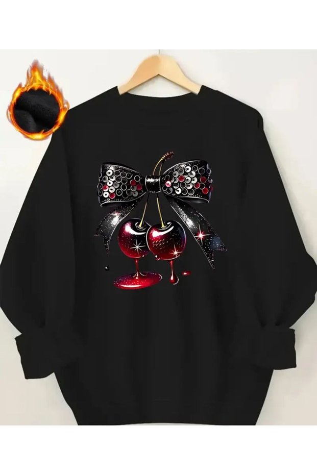 Crew Neck Sweatshirt with Cherry Print Detail