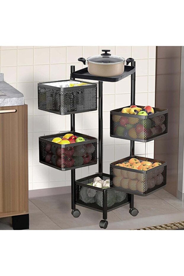 Storage Rack | 5-Layer Revolving Vegetable Kitchen Rack | Square Multipurpose Stora