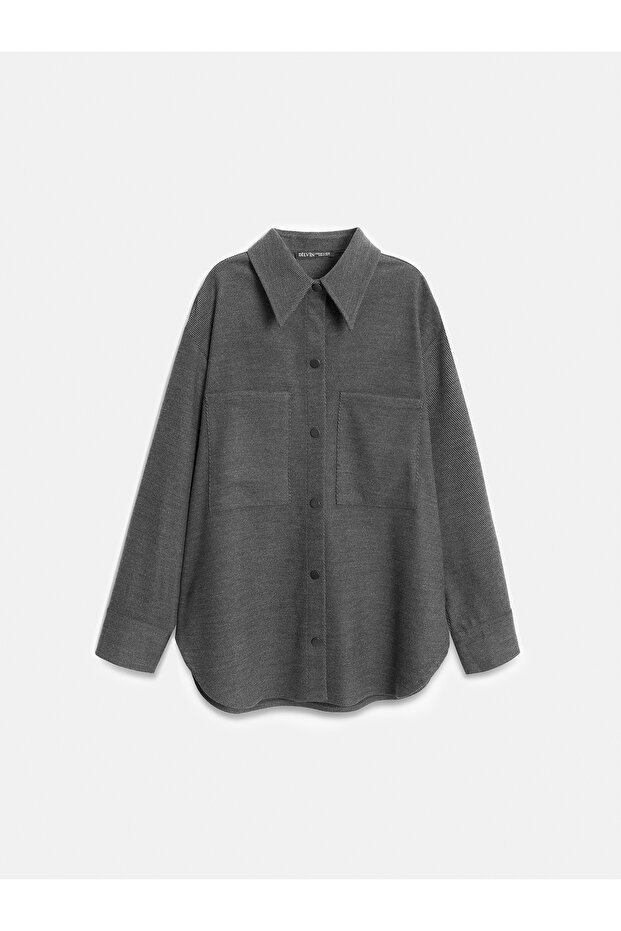 50537 Örme Oversize Gömlek-Gri - 1