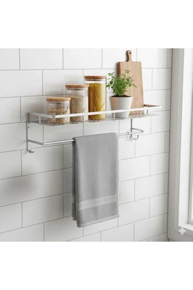Steel shelf with hook for kitchen or bathroom