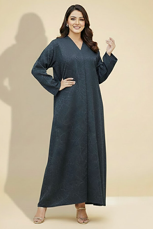 Classic Tonal Embroider V-neck Elegent Long Sleeve Button Closure Muslim Arabic Stylish Abaya
