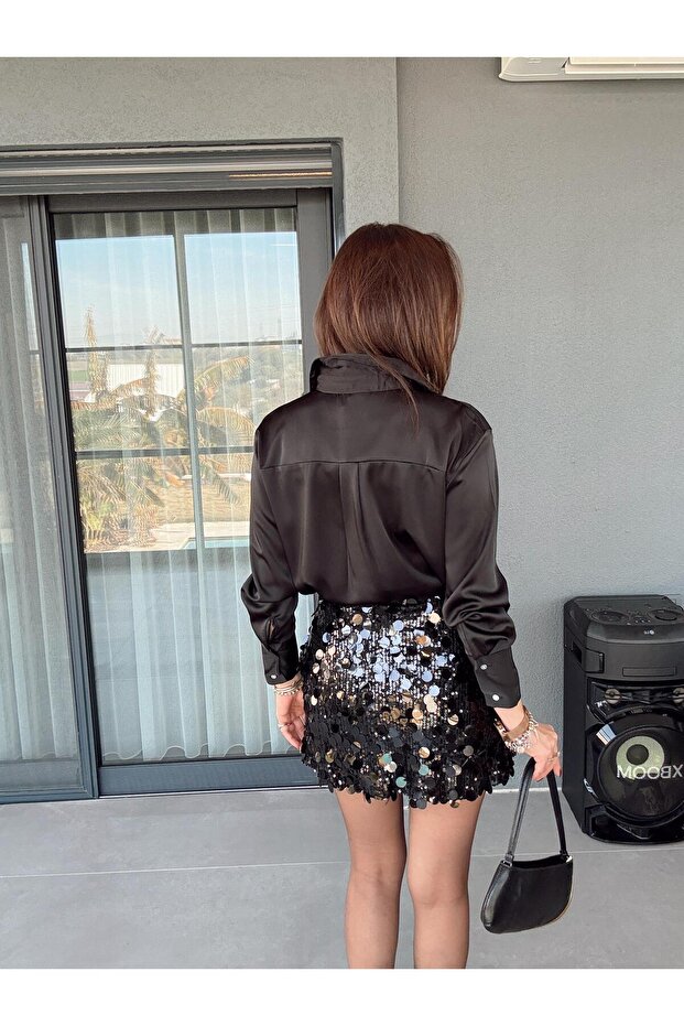 Pullu Payetli Şort Etek SİYAH - 7