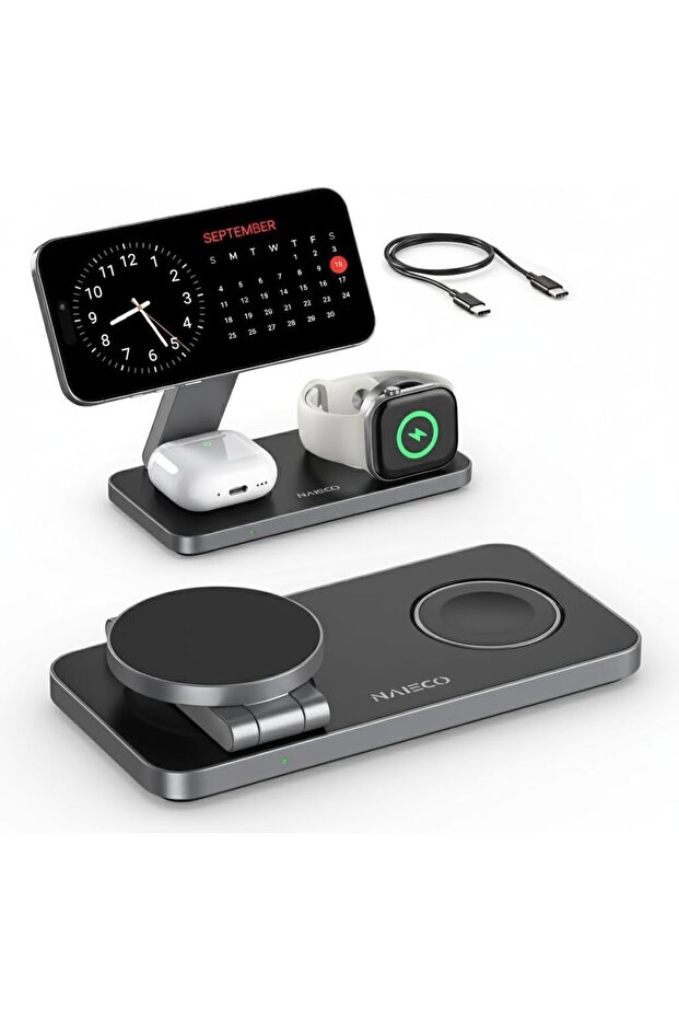 NAIECO Foldable 3-in-1 Wireless Charging Station for Apple