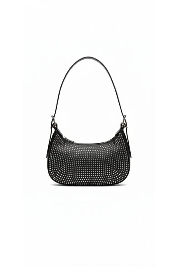 Women's Black Daily Stone Baguette Stone Clutch Bag