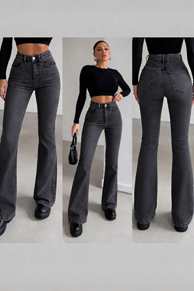 High-Waisted Flared Jeans - 1