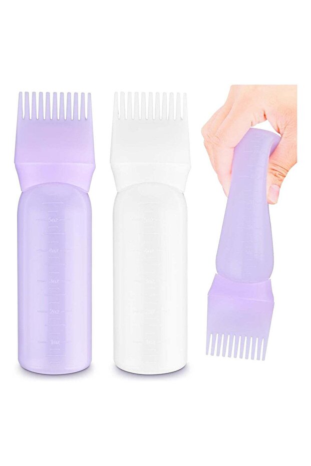 Precision Hair Dye Applicator Set 6 Ounce Root Comb Bottle with Graduated Scale Purple