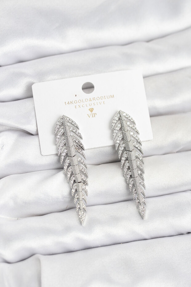Brass Silver Color Herringbone Model Zircon Stone Women's Earrings - Ebj251219W38916