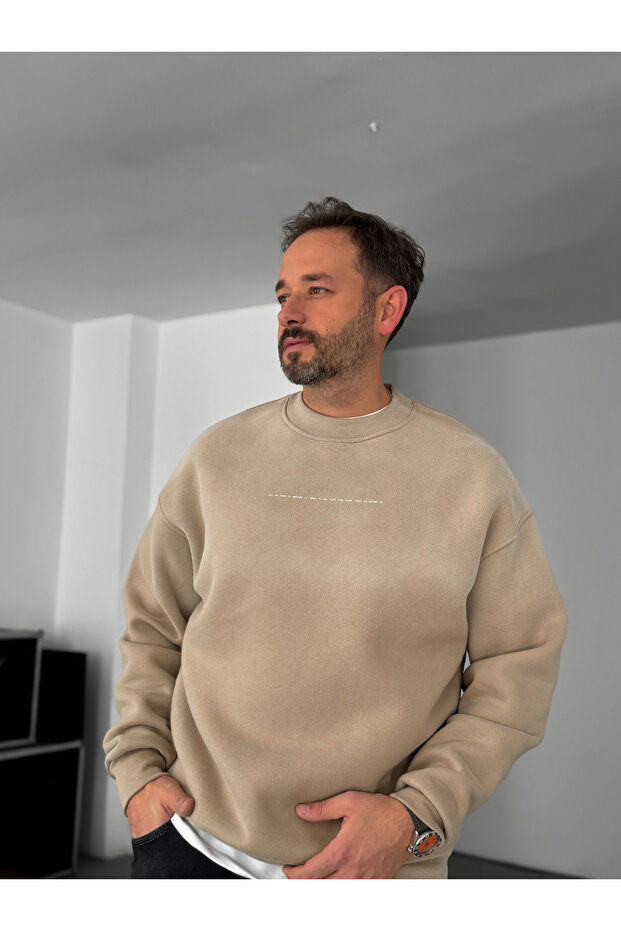 Bej Decide Baskılı Yıkamalı Sweatshirt C-031 - 2