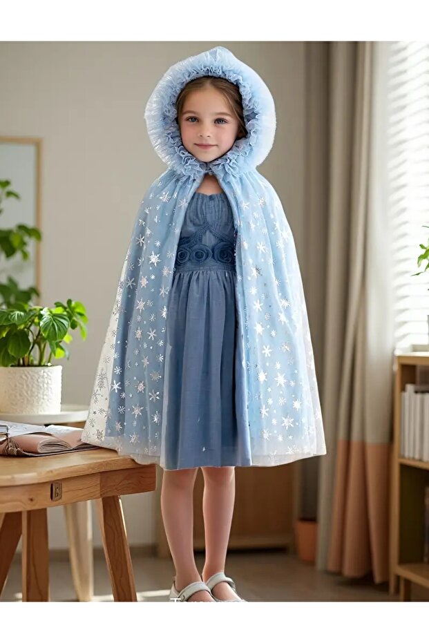 عباءة الأميرة ذات الكشكشة ذات النمط الثلجي الأزرق – مقاس واحد - 1