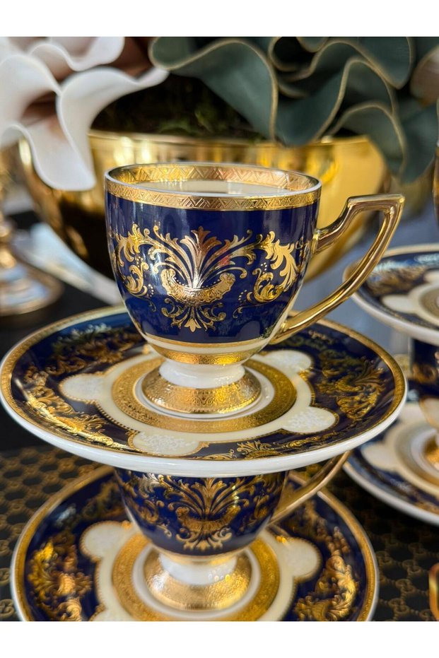 Royking 6 Personality 24K Gold Plated Special Design Porcelain Coffee Cup Set Mdl4