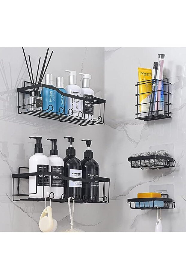 Shower Caddy 5-Pack Shower Shelves Self Adhesive Shower Organizer with Soap Dishes and Hooks
