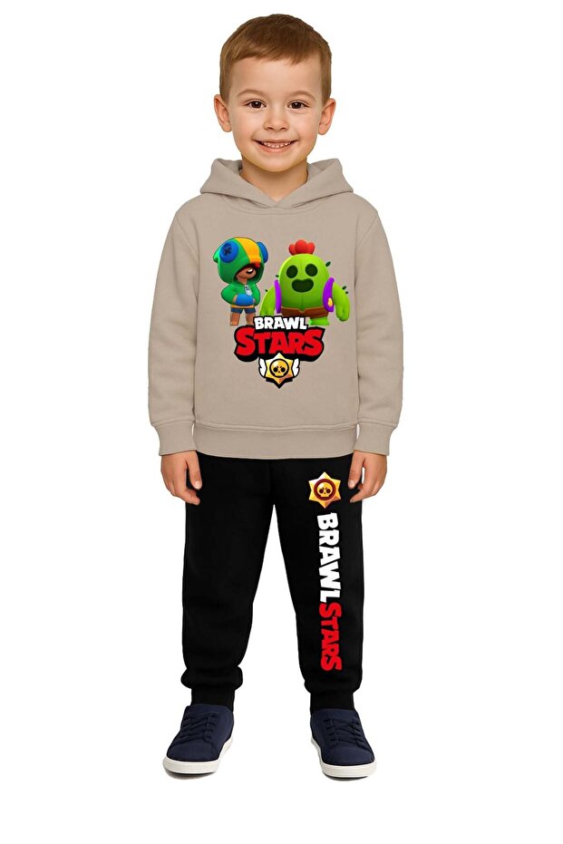 Brawl Stars Printed Children's Tracksuit Set 3 Thread Ş Fleece-Lined Cotton Fabric Hooded