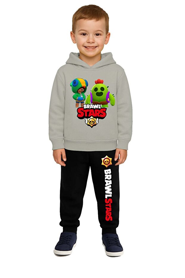 Brawl Stars Printed Children's Tracksuit Set 3 Thread Ş Fleece-Lined Cotton Fabric Hooded
