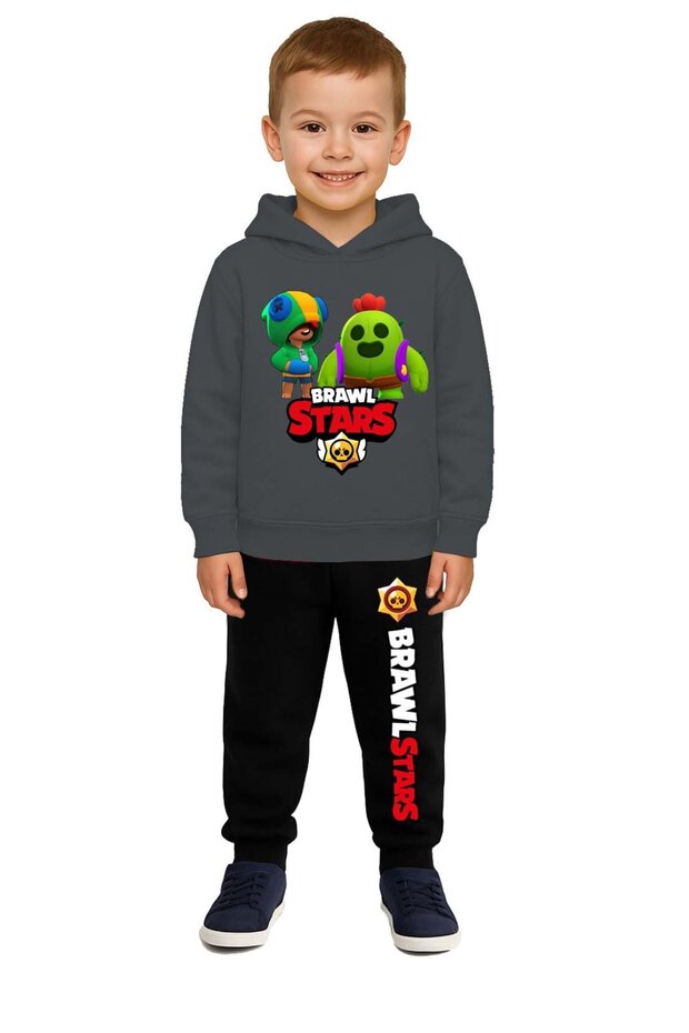 Brawl Stars Printed Children's Tracksuit Set 3 Thread Ş Fleece-Lined Cotton Fabric Hooded