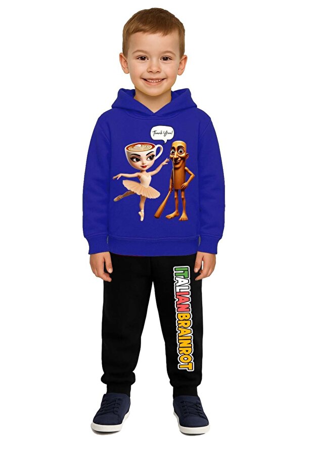 Braniot Printed Children's Tracksuit Set 3 Thread Count Fleece-Lined Cotton Fabric Hooded