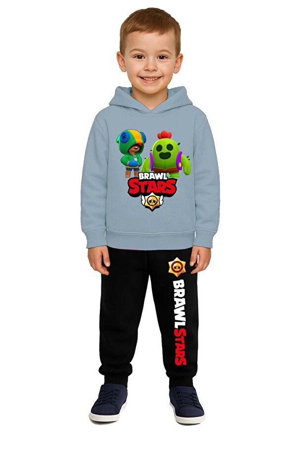 Brawl Stars Printed Children's Tracksuit Set 3 Thread Ş Fleece-Lined Cotton Fabric Hooded