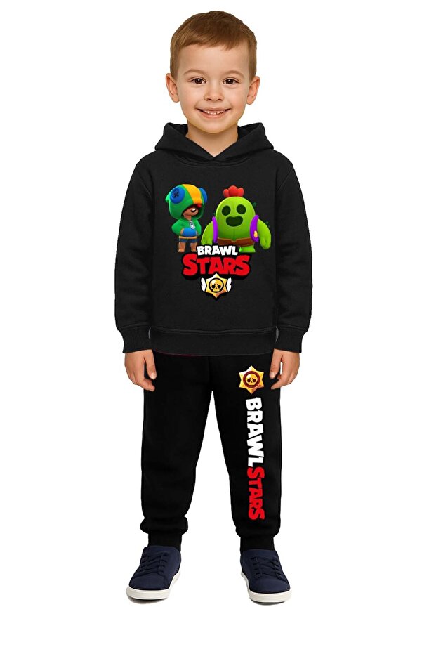 Brawl Stars Printed Children's Tracksuit Set 3 Thread Ş Fleece-Lined Cotton Fabric Hooded