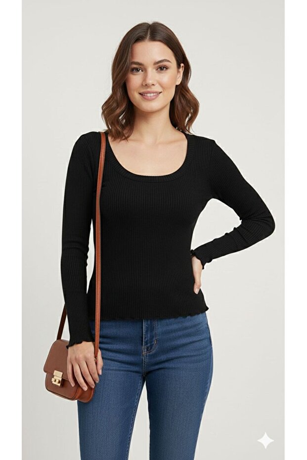 Kadın Fitilli Basic Bluz - 2