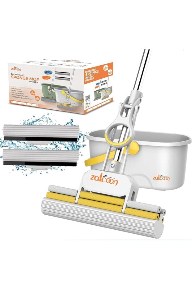 Magic Quadruple Rollers Sponge Mop 27cm with Bucket, 2 Extra Ultra Absorbent PVA Sponge Refi