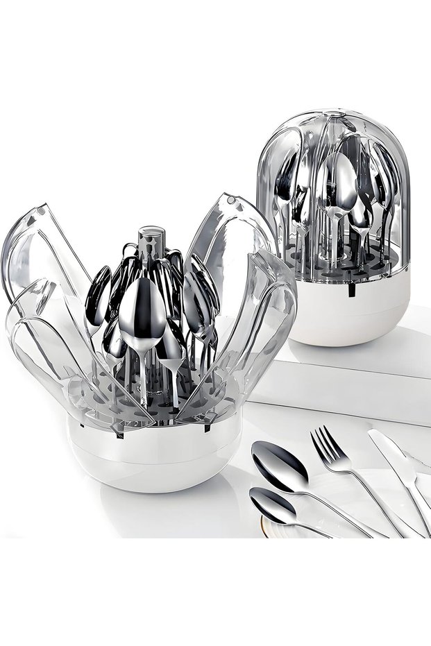 24-Piece Stainless Steel Silverware Set for 6 with Egg-Shaped Organizer Box,Gold-Plated Cutlery Set,Forks,Scoops and Cutting Tools
